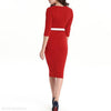 Round Collar Long Sleeve Package Hip Bodycon Dress With Belt