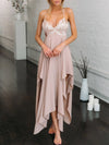 Spaghetti Strap Glitter Asymmetric Hem Plain Evening Dress