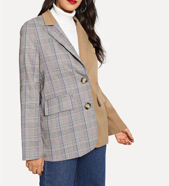 New Colorblock Plaid Single-Breasted Jacket