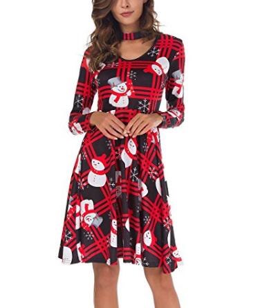 Christmas Printing Expansion Midi Dress