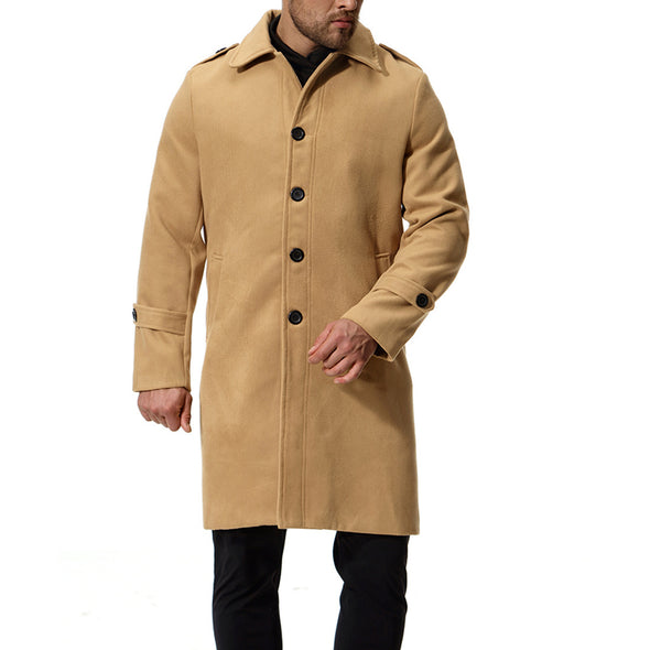 Solid Color Lapel Single-Breasted Long Trench Coat