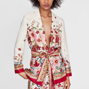 Casual Print Bandage Long Sleeve Blazer Jacket