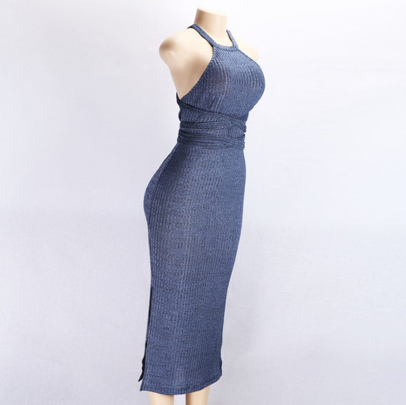 Hanging neck Bandage Sleeveless Slim Bodycon Dress