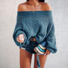 Women Solid Color Knitted Lantern Long Sleeve Sweater