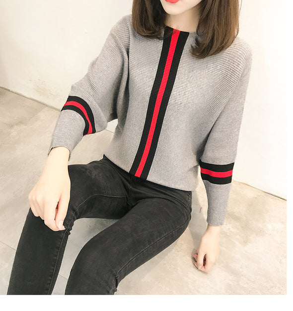 O-Neck Long-Sleeved Loose Bat Sleeve Sweater