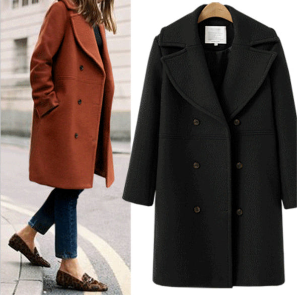 Long sections woolen Lapel Coat