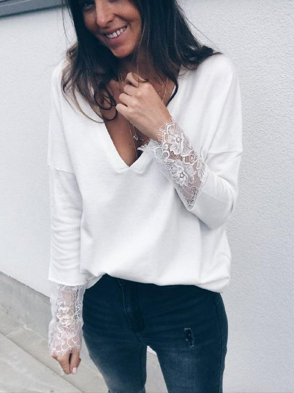 Fashion Lace Knitting Long Sleeves Sweater Tops