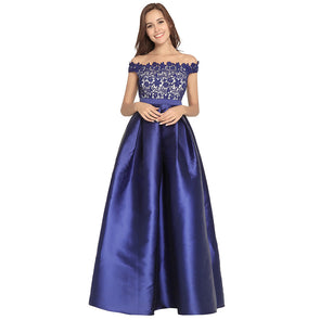 New Satin Lace Big Swing Solid Color Stitching Evening Dress