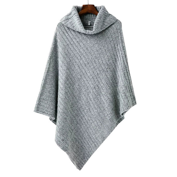 Solid Color Cloak Irregular High Neck Collar Sweaters