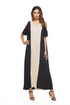 Fashion Color Stitching V-Neck Off Shoulder Maxi Dress