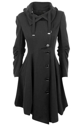 Irregular Hem Long Sleeve Lapel Single-Breasted Woolen Coat