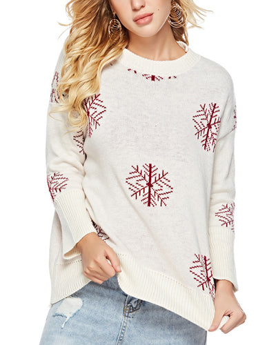 New Snowflake O Neck Sweater