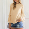 Women's split fork O-neck three-layer lotus leaf long-sleeved shirt