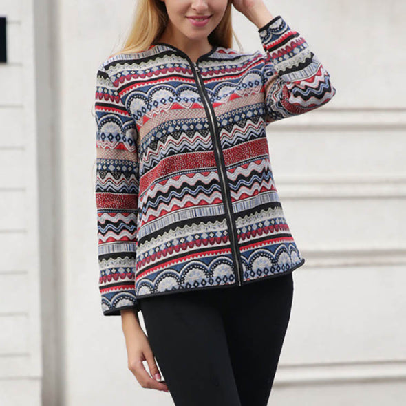 Retro Printing Long Sleeve Cardigan Coat