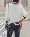 Irregular Split Color Contrast Striped V-Neck Sweater