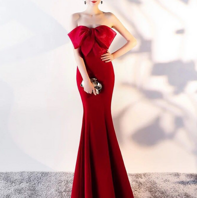 Sexy Solid Bowknot Off-Shoulder Evening Dress