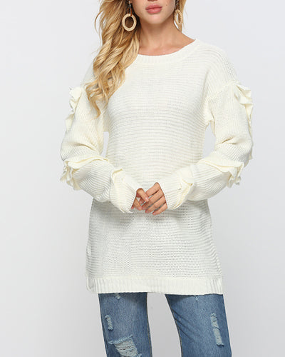 Solid Color Long Sleeve O-Neck Sweater