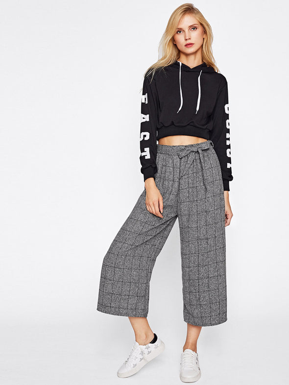 New casual plaid bow Ankle-Length Pants wide leg pants