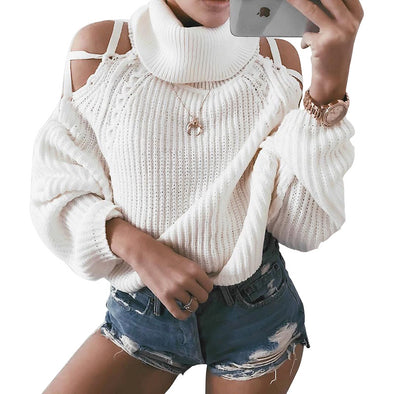 Strapless Shoulder High Neck Collar Knitting Sweaters