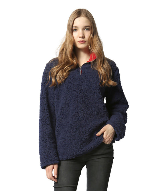 Warm Plush Long Sleeve Pure Color Sweatshirt