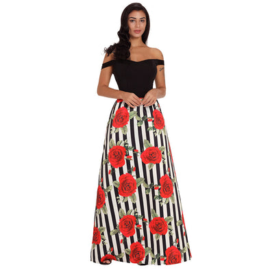 Off Shoulder sleeveless Printed High waist Party Dress