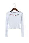 Ross Embroidery Midriff-baring Round Neck Long Sleeve Sweaters