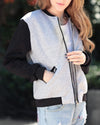 Knitted Color Matching Fleece Short Stand Collar Jacket