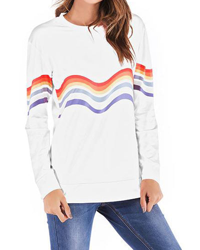 Colorful Striped Long Sleeve Round Neck T-Shirt