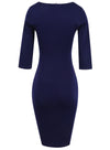 V-Neck Contrast Piping Slit Bodycon Dress