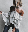 Halter Striped Bell Sleeve Blouses