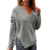 Split V-Neck Long Sleeve Irregular Sweater