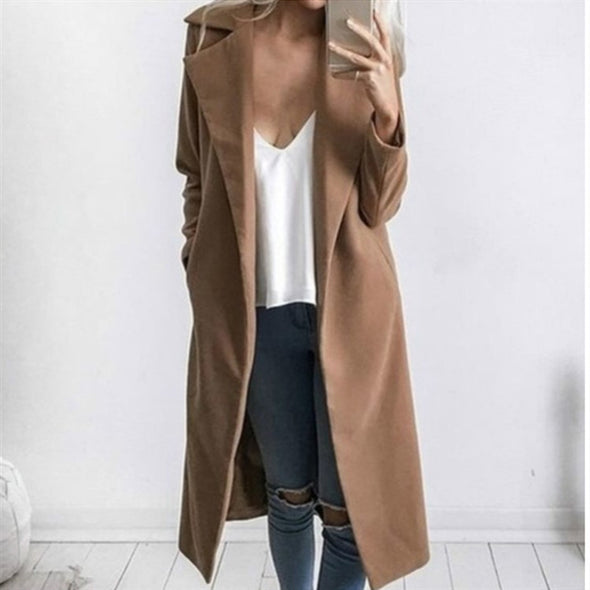 Long Lapel Long Sleeve Trench Coat