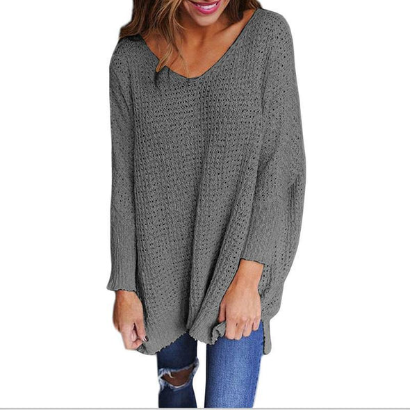 Round Neck Plain Long Sleeve Knitting Sweater