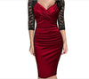 Three Quarter Sleeve Lace Panel Ruched Bodycon Dress