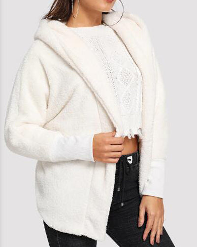 Solid Color Plush Cardigan Coat