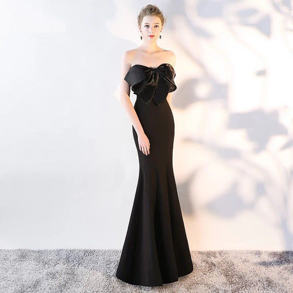 Sexy Solid Bowknot Off-Shoulder Evening Dress