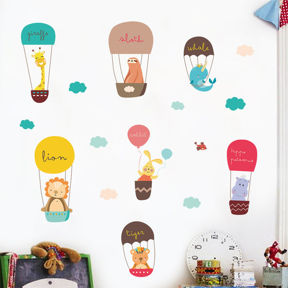 Cartoon Animal Hot Air Balloon Wall Sticker