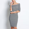 Cutaway Collar Strapless Striped Package Hip Bodycon Dress