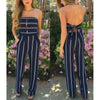 Blue Fashion Stripe Print Backless Jumpsuits