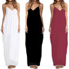 Simple Solid V-Neck Sling Linen Maxi Dress