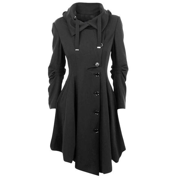 Irregular Hem Long Sleeve Lapel Single-Breasted Woolen Coat