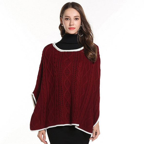 Cloak Hit Color Round Neck Knitting Sweaters