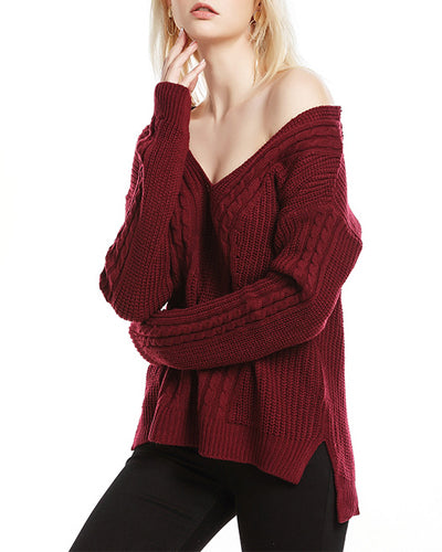 Long Sleeve V-Neck Knit Sweater