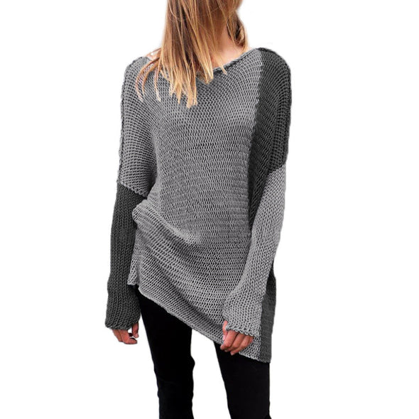 Hit Color Round Neck Long Sleeve Sweaters