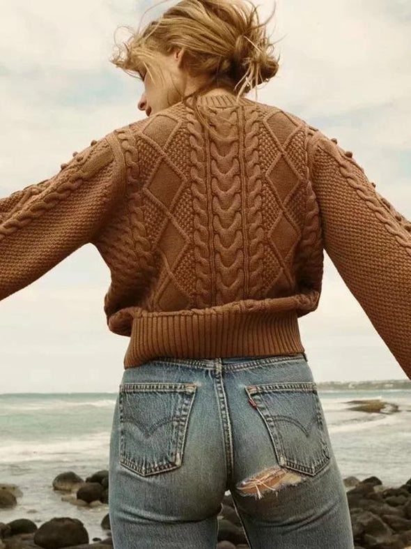 Solid Color Knitting Long Sleeves Sweater Tops