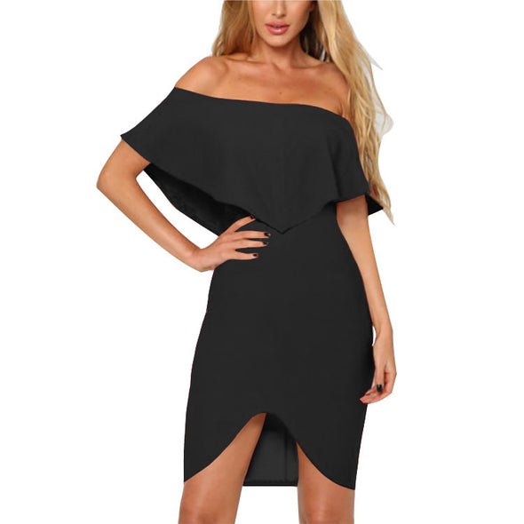 Ruffled Off-The-Shoulder Solid Color Irregular Dress