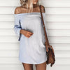 Sexy Strapless Collar Off-Shoulder Stripe Splicing Vacation Dress