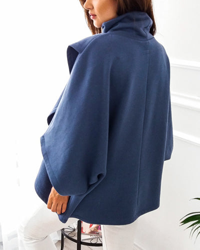 High Collar Bat Sleeve Loose Solid Color Sweater