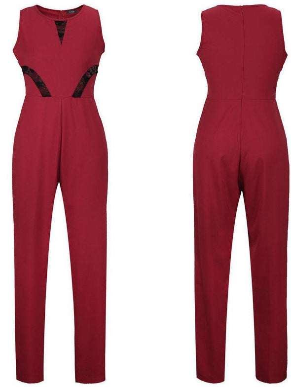 Fashion Slim Fit Zipper Lace Jumpsuit