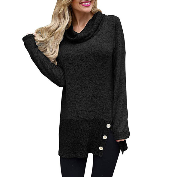 Solid Color Pile Collar Long Sleeve Pullover Sweater